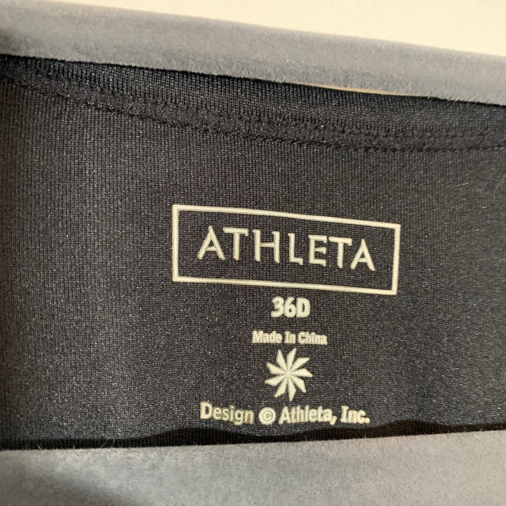 Athleta Black Ruched V Neck Tank Top Built In Bra Activewear Women's Tankini 36D - Picture 3 of 12